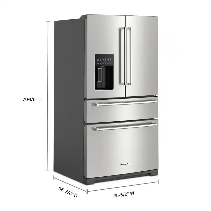 KitchenAid - 36 in. Wide 26 cu. ft. Multi-Door French Door Refrigerator with Platinum Interior - Stainless Steel