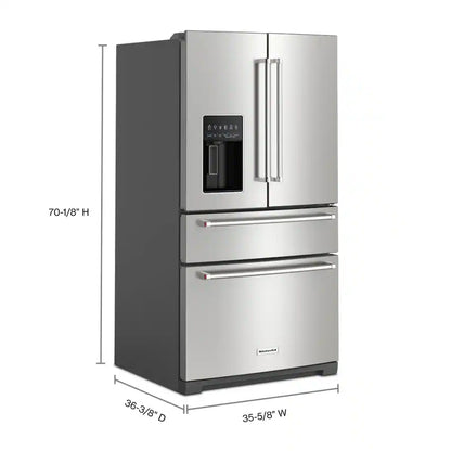 KitchenAid - 36 in. Wide 26 cu. ft. Multi-Door French Door Refrigerator with Platinum Interior - Stainless Steel