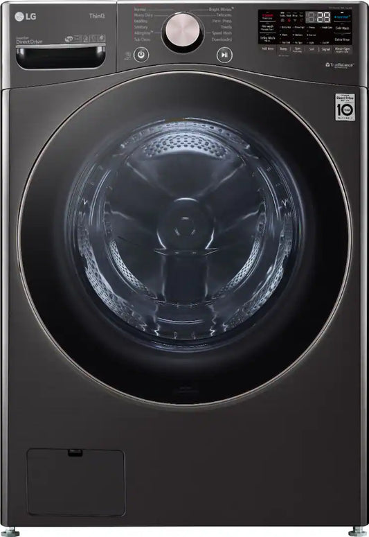 LG - 4.5 Cu. Ft. High-Efficiency Stackable Smart Front Load Washer with Steam and Built-In Intelligence - Black Steel