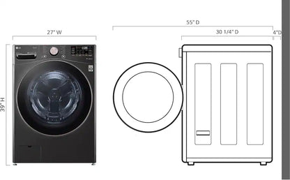 LG - 4.5 Cu. Ft. High-Efficiency Stackable Smart Front Load Washer with Steam and Built-In Intelligence - Black Steel