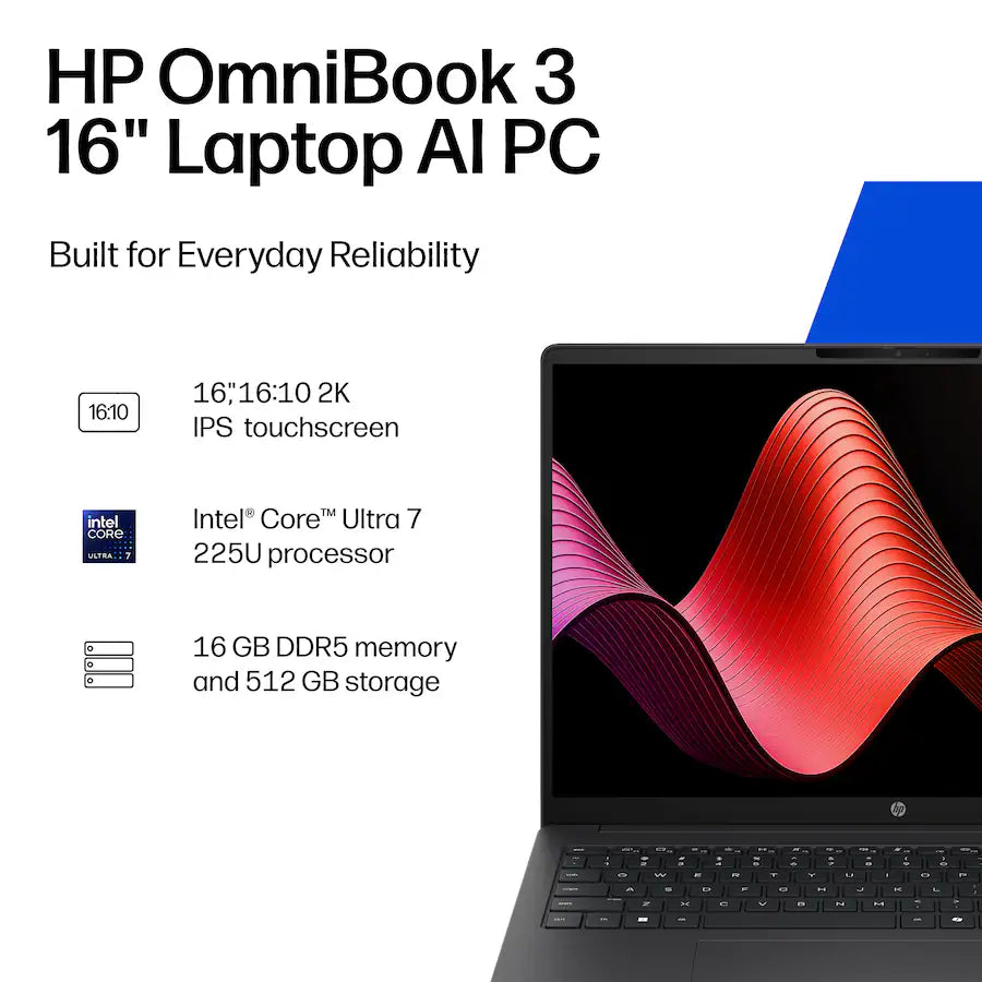 HP - OmniBook 3 16" 2K Touchscreen Laptop - Intel Core Ultra 7 (2025) - 16GB Memory - 512GB SSD - Mica Silver
