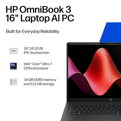 HP - OmniBook 3 16" 2K Touchscreen Laptop - Intel Core Ultra 7 (2025) - 16GB Memory - 512GB SSD - Mica Silver