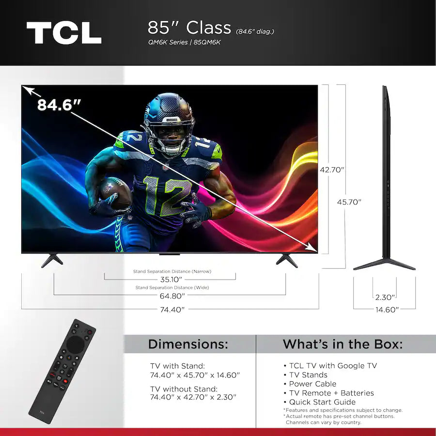 TCL - 85" Class QM6K Series 4K UHD HDR QD Mini LED Smart TV with Google TV