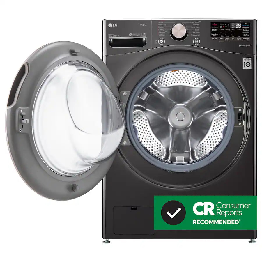 LG - 4.5 Cu. Ft. High-Efficiency Stackable Smart Front Load Washer with Steam and Built-In Intelligence - Black Steel