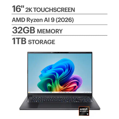 Acer - Swift Go 16 AI - Copilot+ PC - 16" WUXGA Touchscreen Laptop - AMD Ryzen AI 9 465 2026 - 32GB Memory – 1TB Storage - Obsidian Black